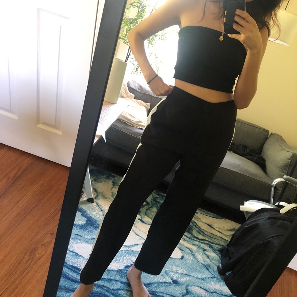 High waisted Black pants with side stripe